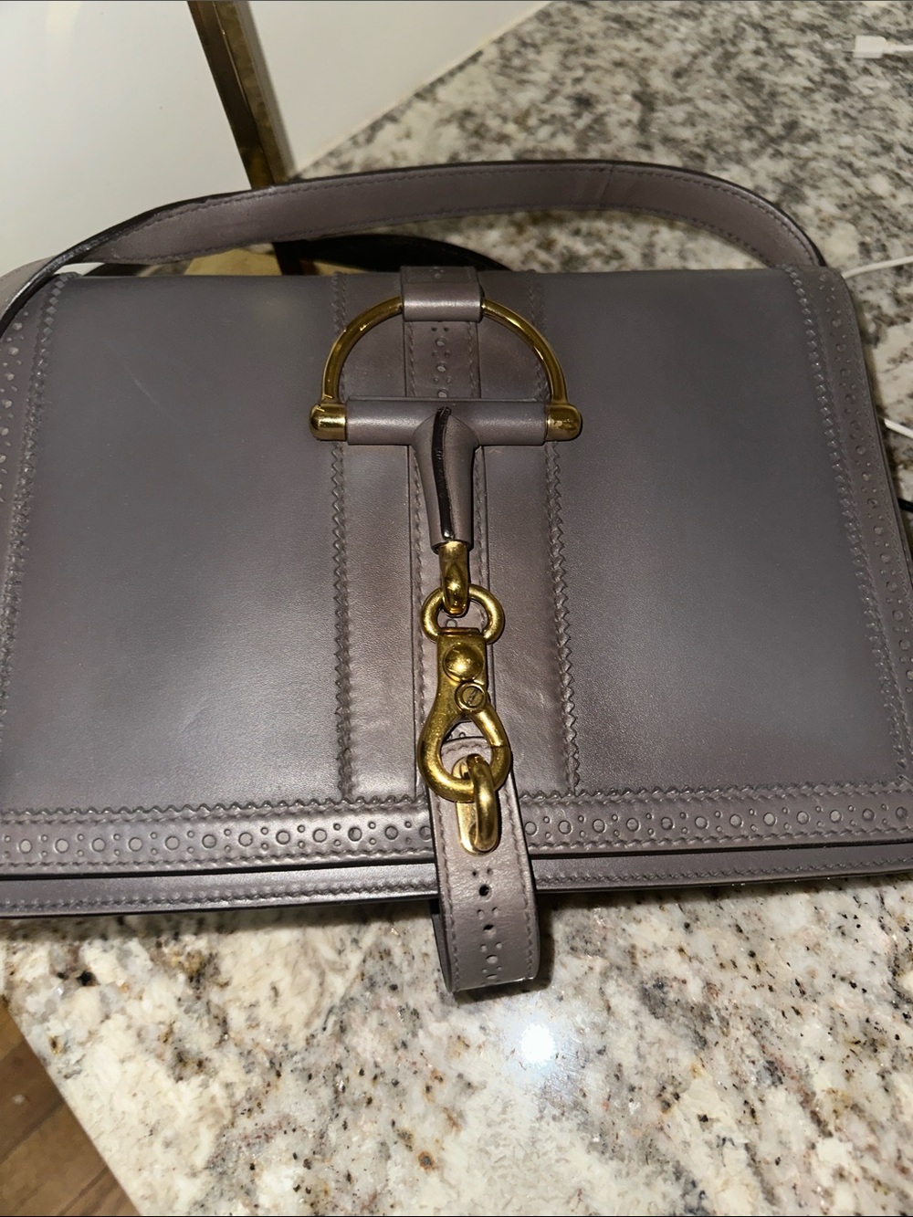 Gucci Gray Leather Shoulder Bag with Gold Hardware. PREOWNED (AUTHENTIC) - Picture 13 of 16
